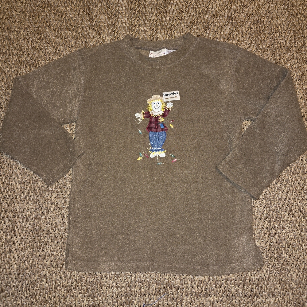 Hayrides Brown Sweatshirt with Scarecrow Design